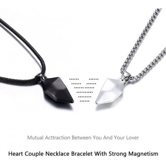 4PCS Two Souls One Heart Matching Necklaces Bracelets For Couples Magnet Wishing Stone Necklaces Pandent Set Bead Braided Adjustable Bracelets Mutual Attraction Friendship Couples